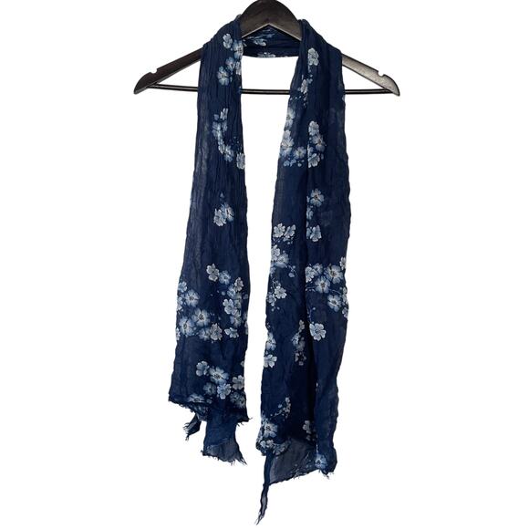 Lauren Ralph Lauren Womens Floral Scarf Sheer Blue Designer 26” x 68” - Picture 1 of 7